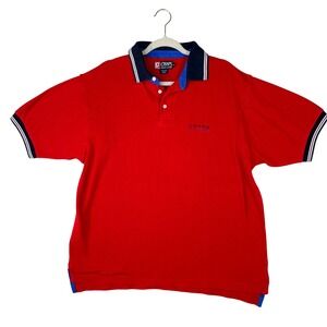 Chaps Ralph Lauren Mens Polo Shirt Small Red Navy Blue Tipped Pique Cotton S